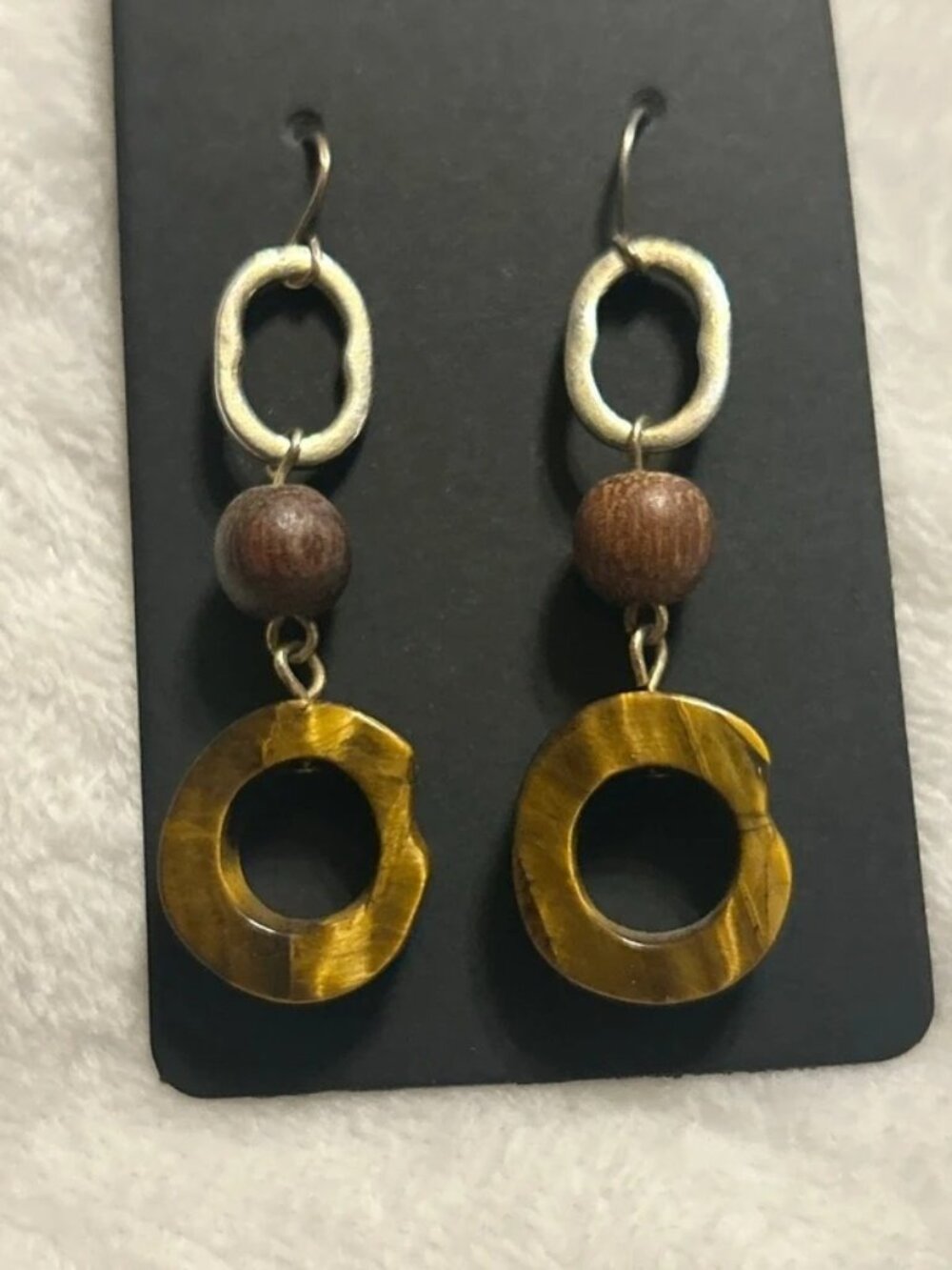 Wood dangle hoop earrings